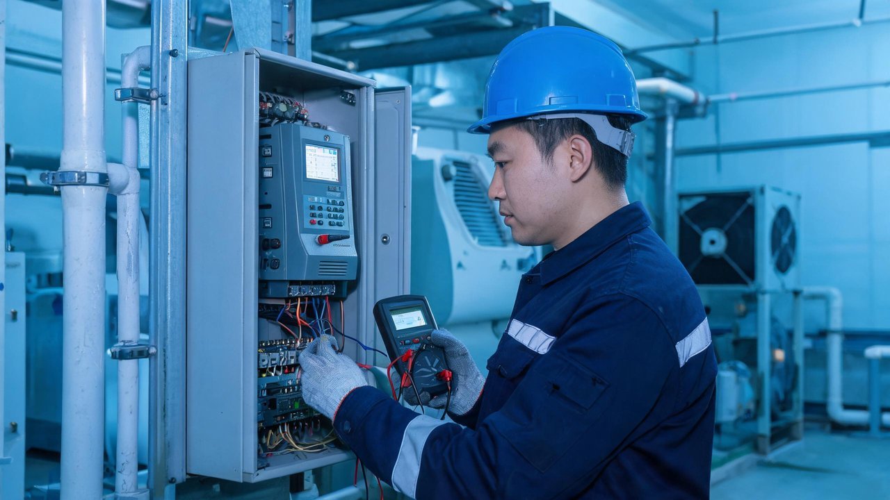维修工程师检查变频器