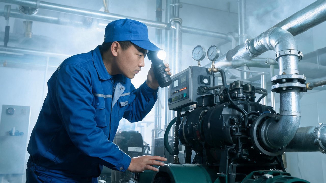 制冷师傅检查冷库设备