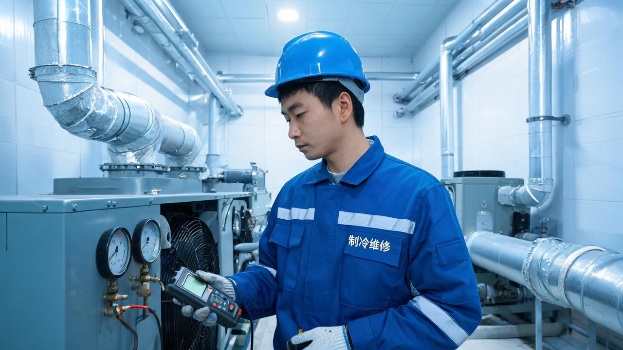 冷库维修工程师检查设备