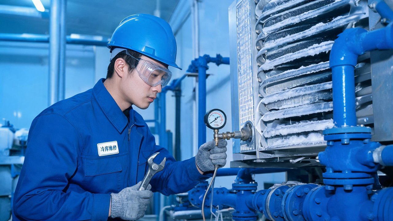 冷库维修工程师检查设备