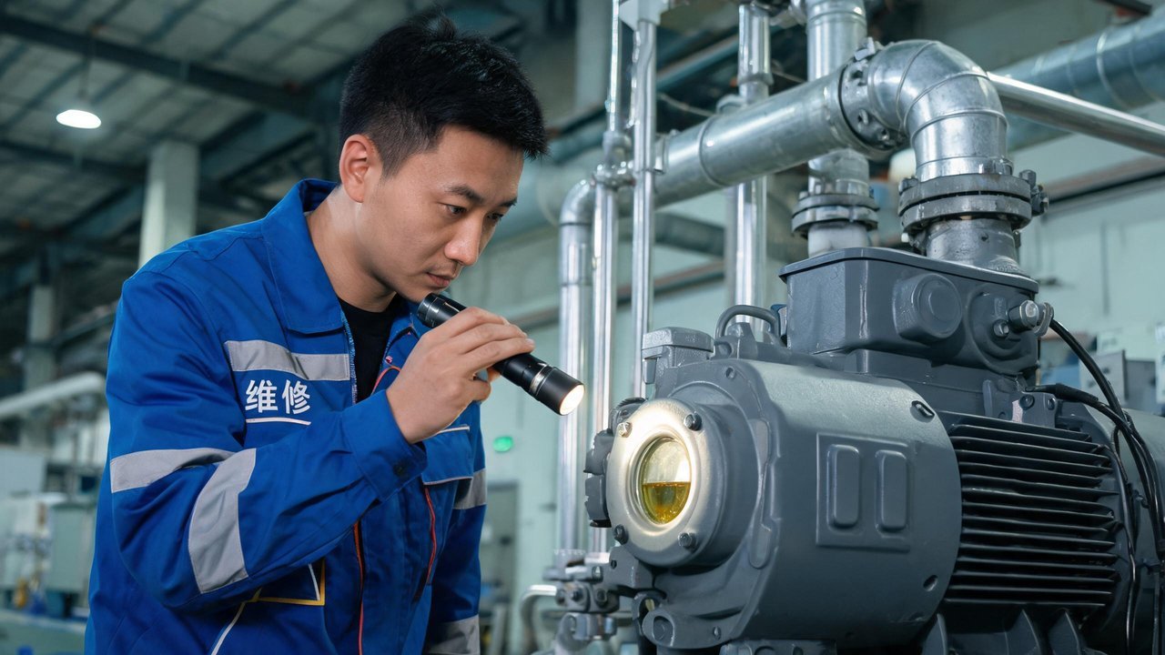 维修技师检查冷冻油