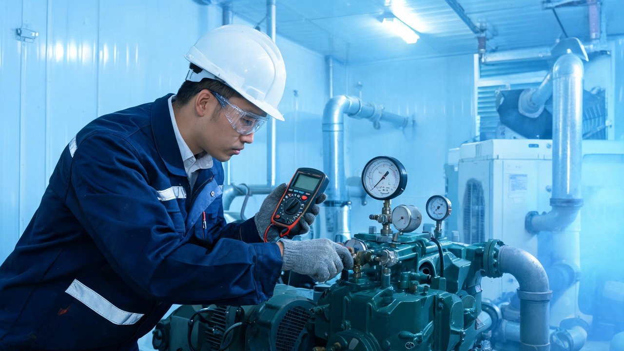 冷库维修工程师检查设备