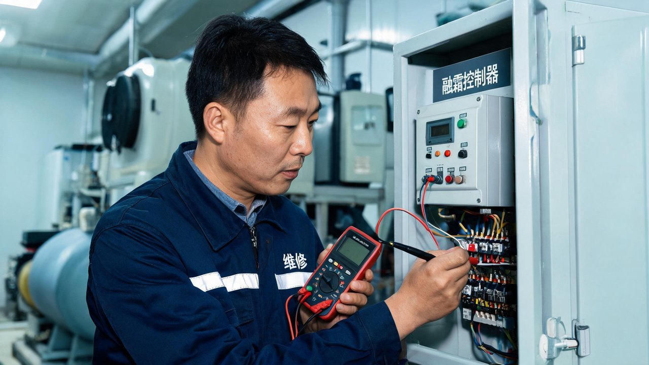 维修师傅检查融霜控制器