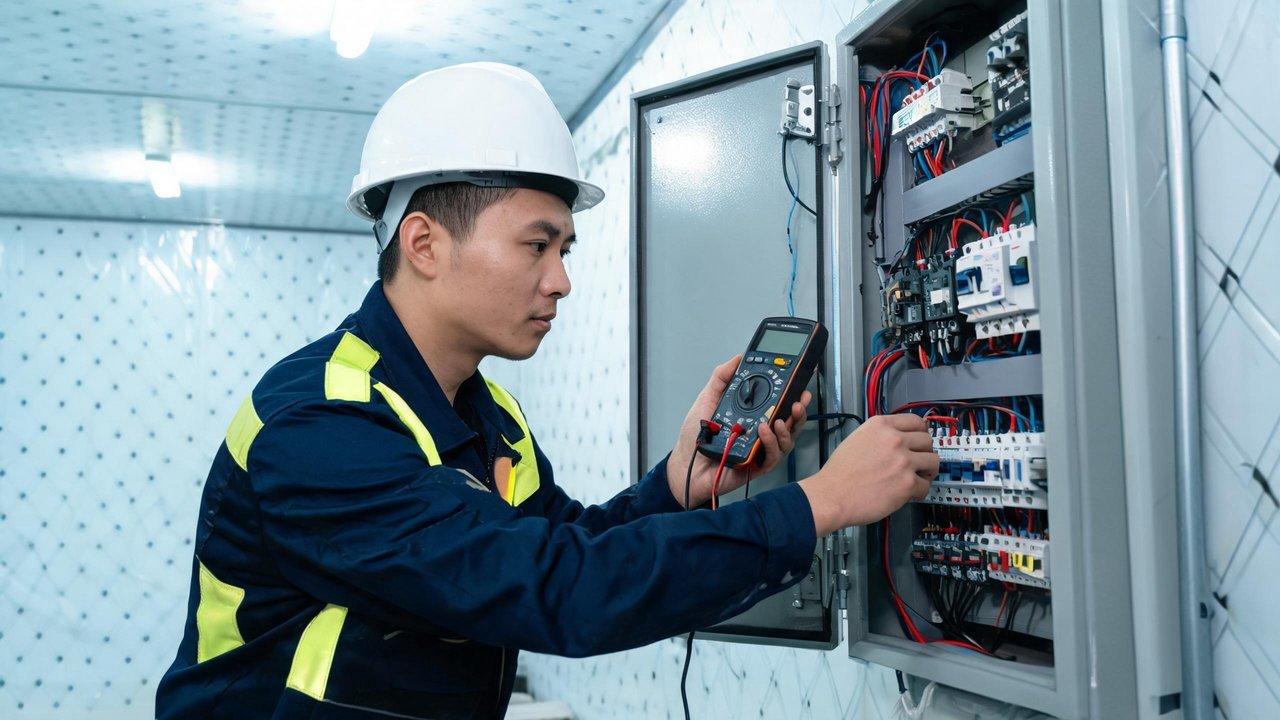 维修工程师检查电气控制柜