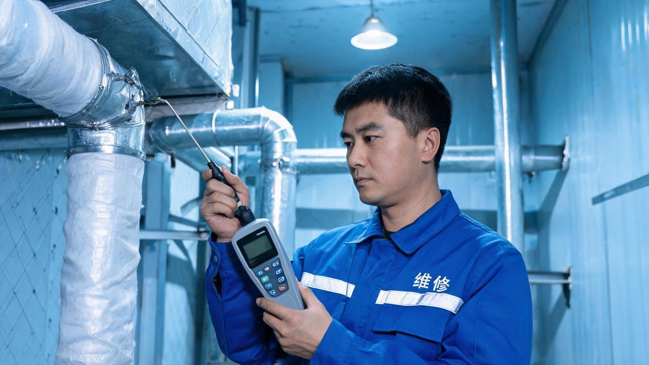 维修人员手持检漏仪检测