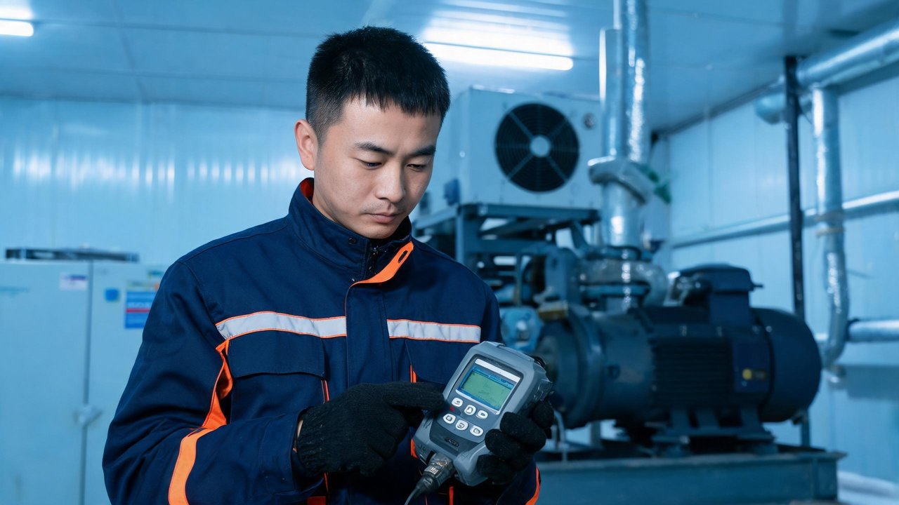 冷库维修工程师检查设备
