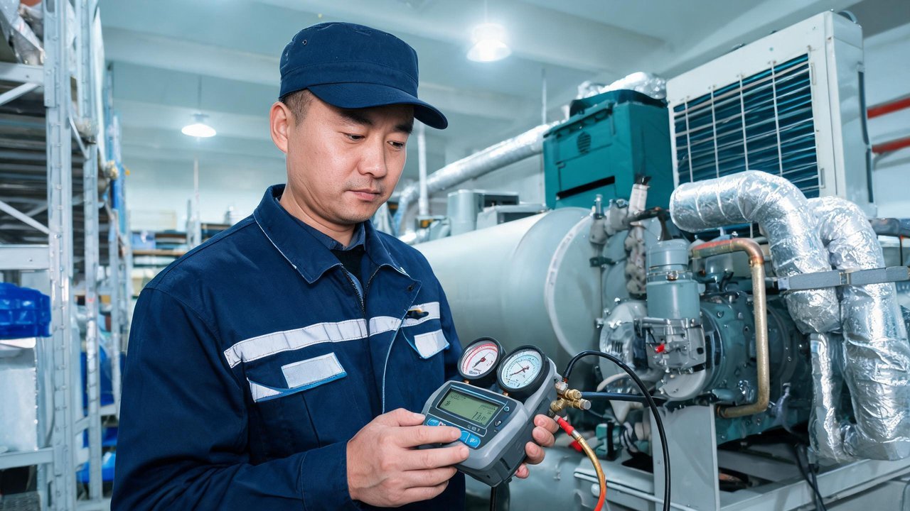 维修工程师检查制冷设备