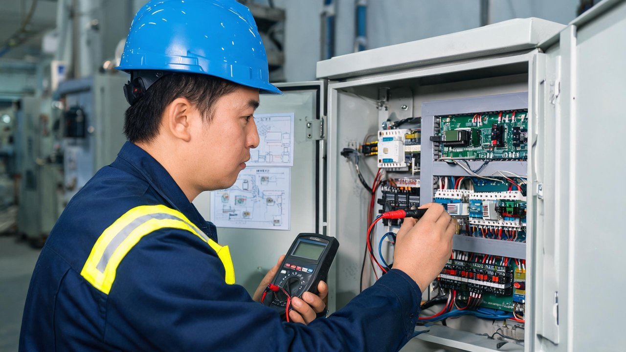 维修师傅检查PLC