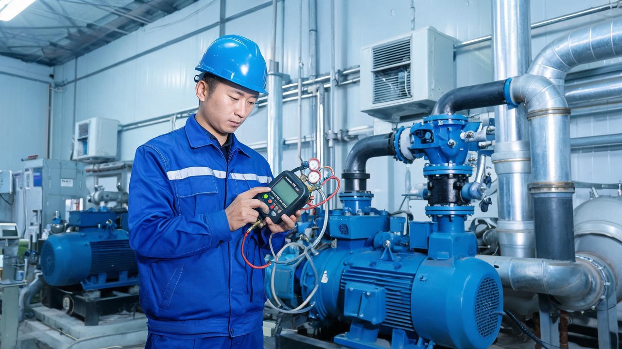 维修工程师检查制冷设备