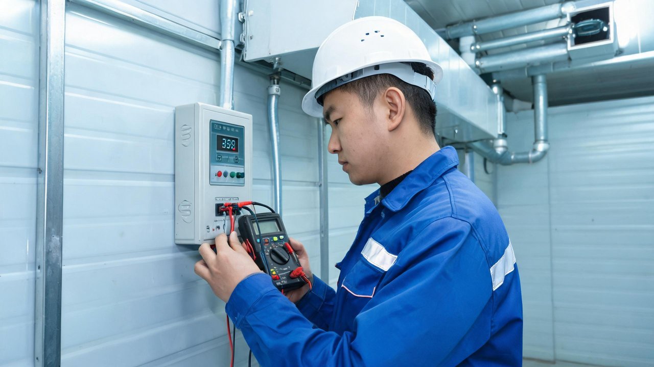 冷库维修工程师检查温控系统