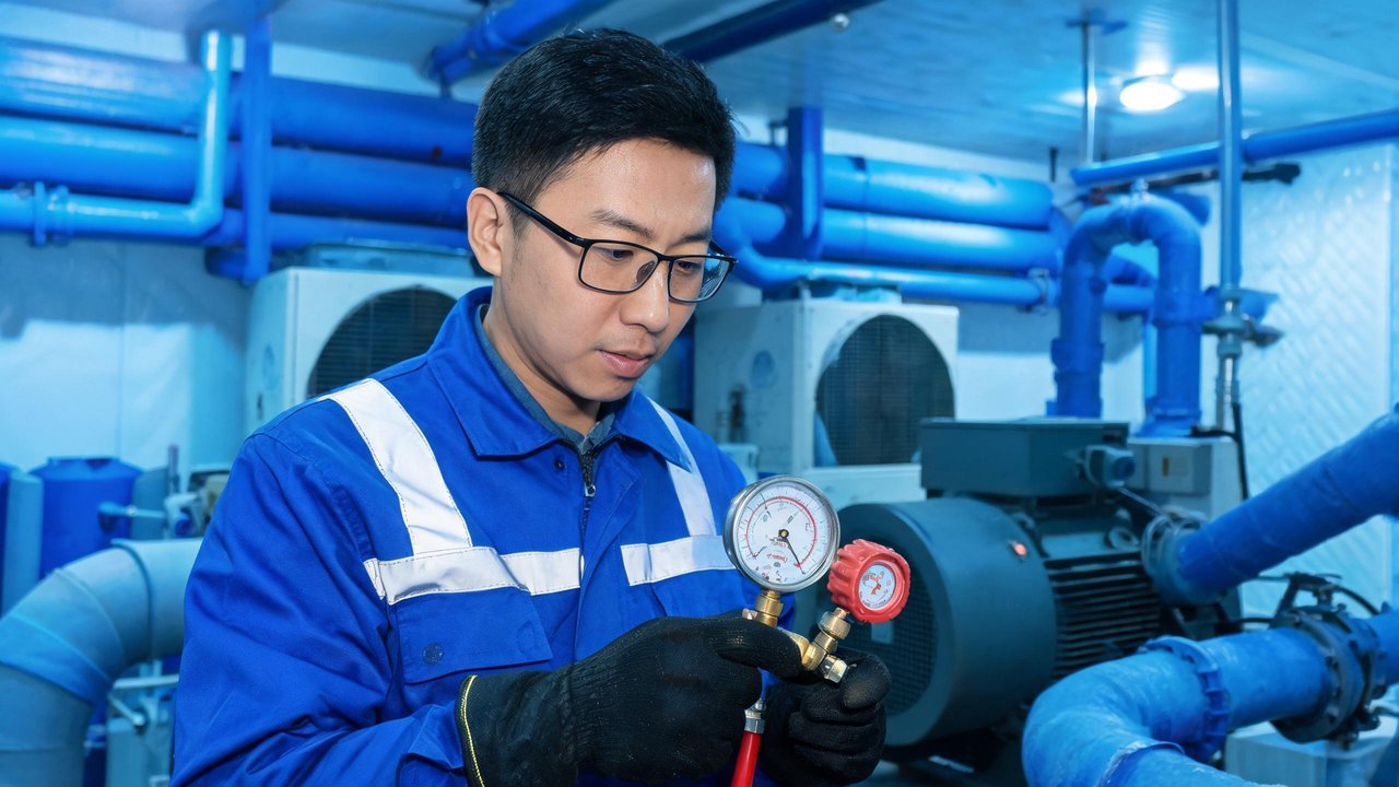 维修工程师检查压力表