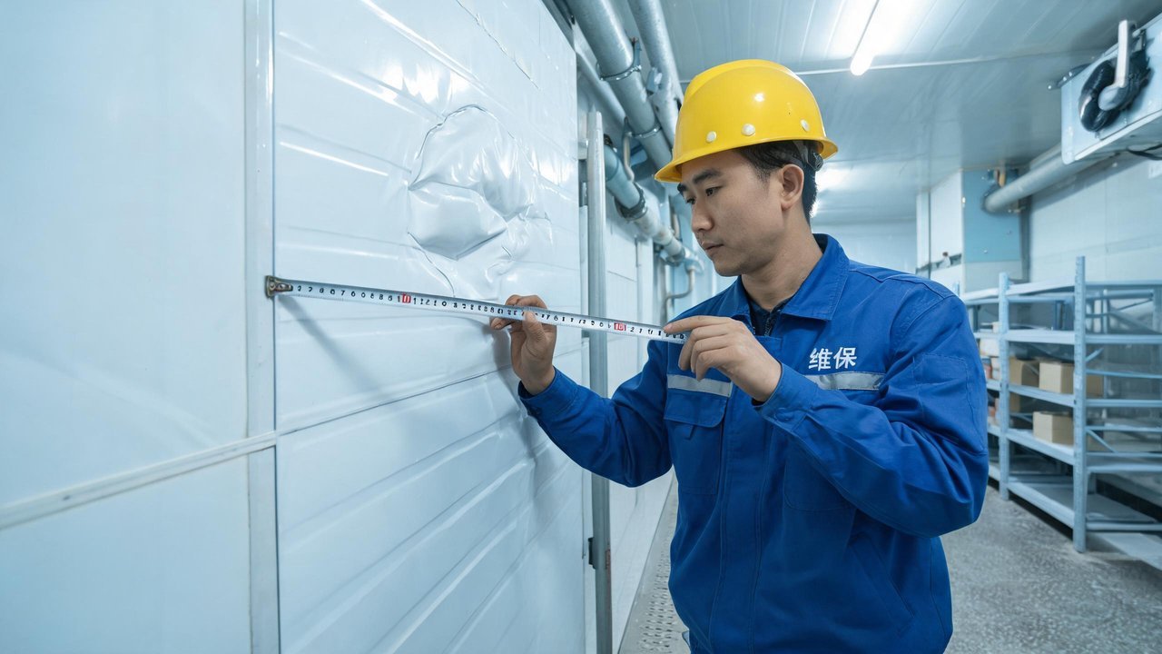 维修工程师检查库板变形问题