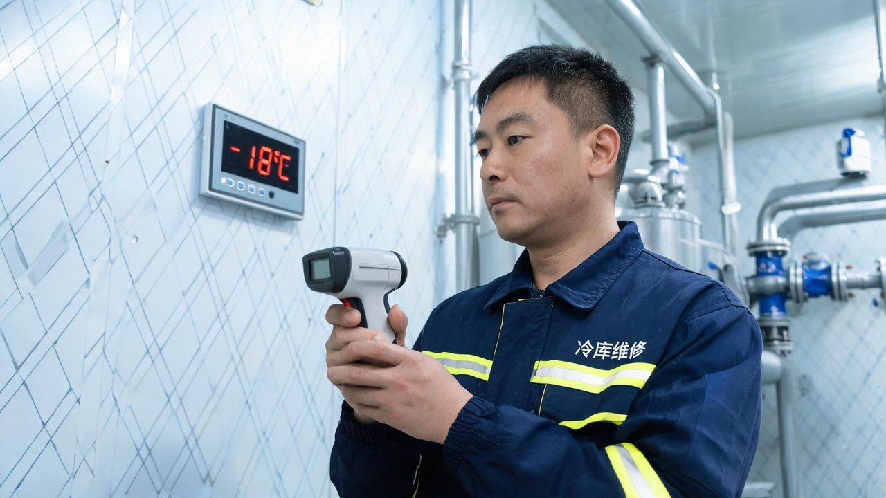 冷库维修工程师检查监控系统