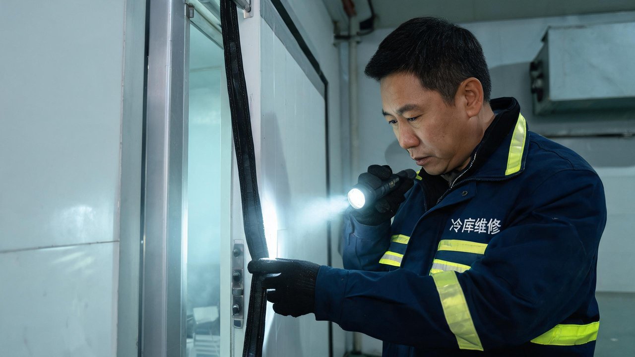 维修师傅检查库门密封条