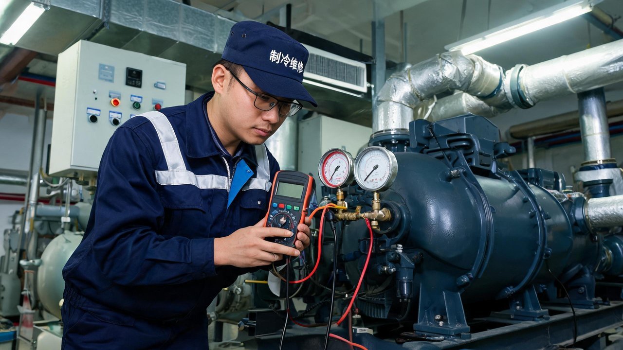 制冷维修工程师检查设备