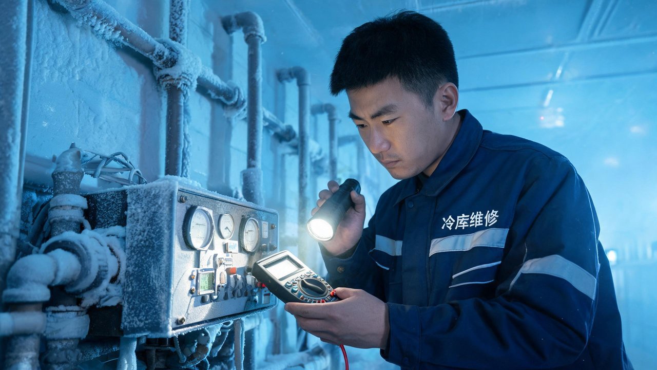 冷库维修工程师检查设备