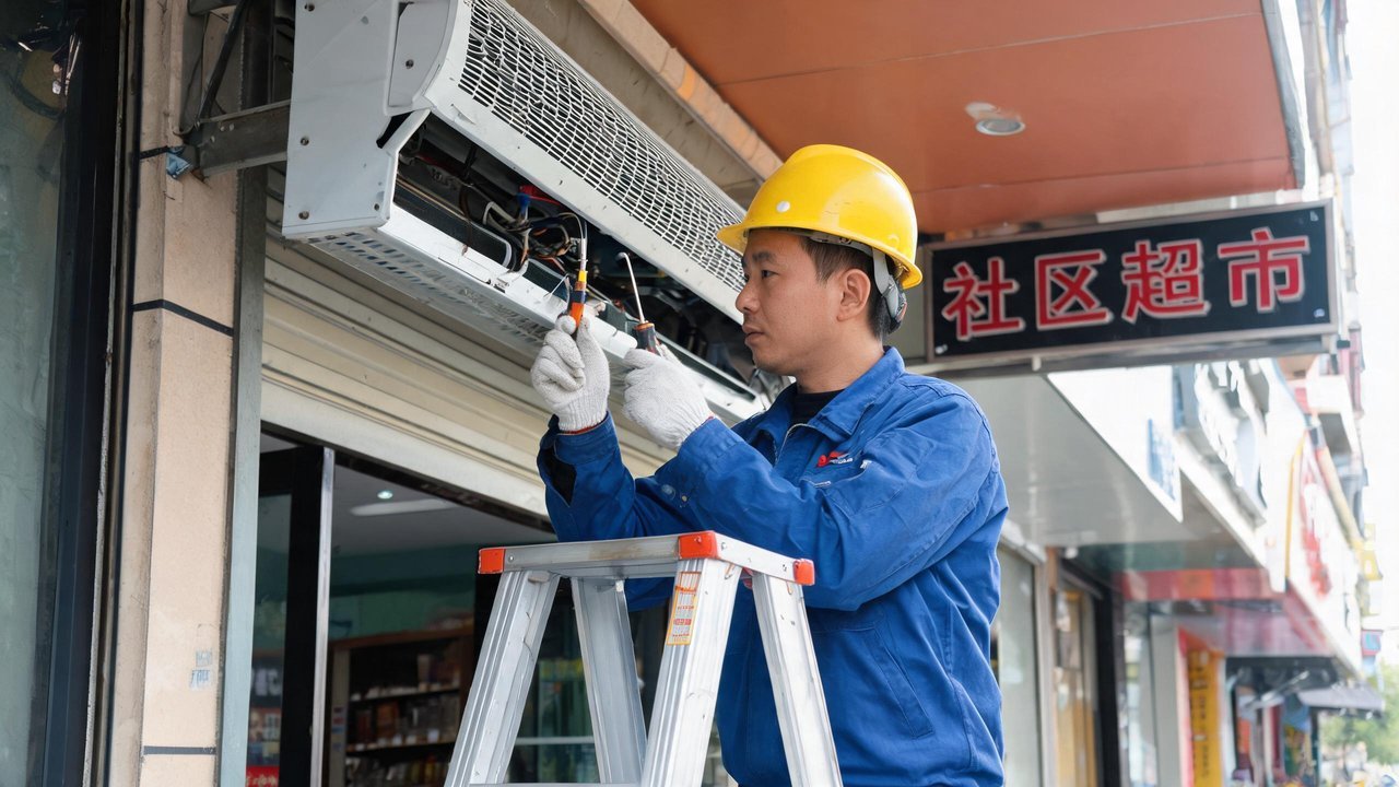 维修师傅检查风幕机设备