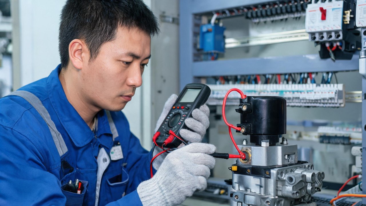 维修工程师检测电磁阀线圈