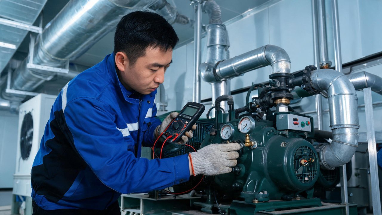 维修工程师检查压缩机