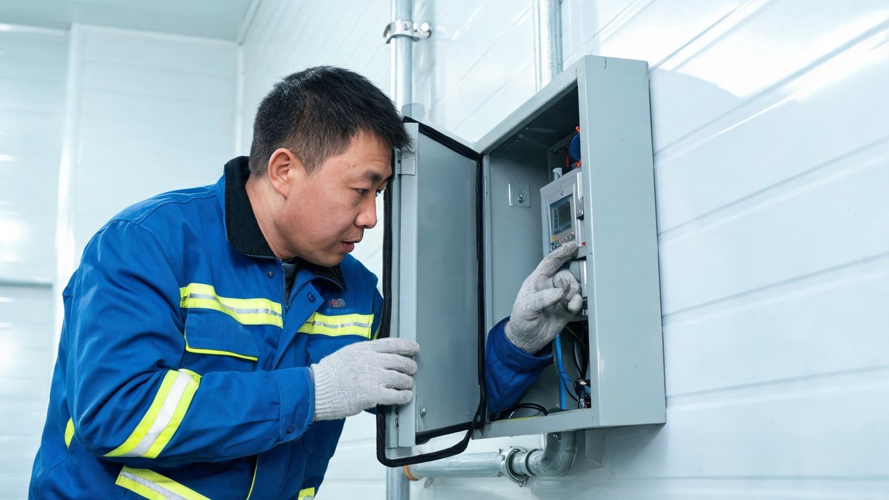 维修师傅检查电控箱