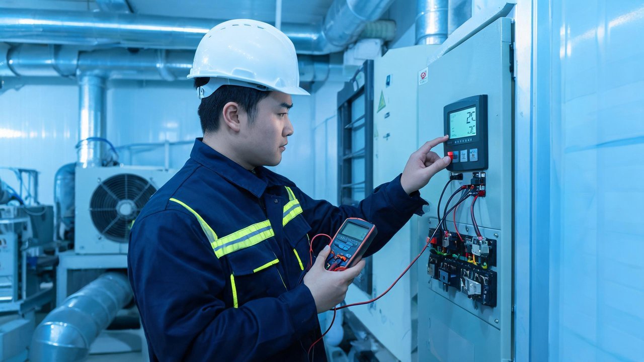 维修工程师检查冷库设备