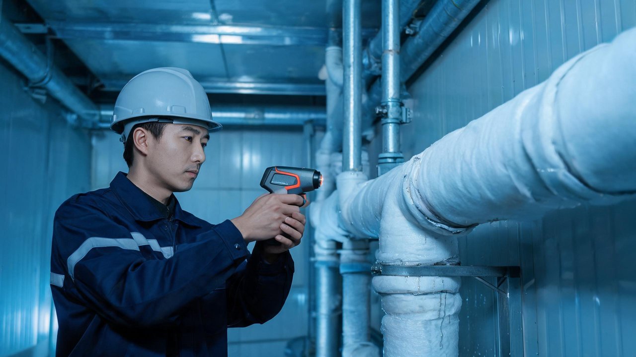 维修工程师检查排水管道
