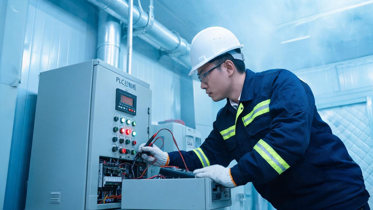 维修工程师检查控制柜