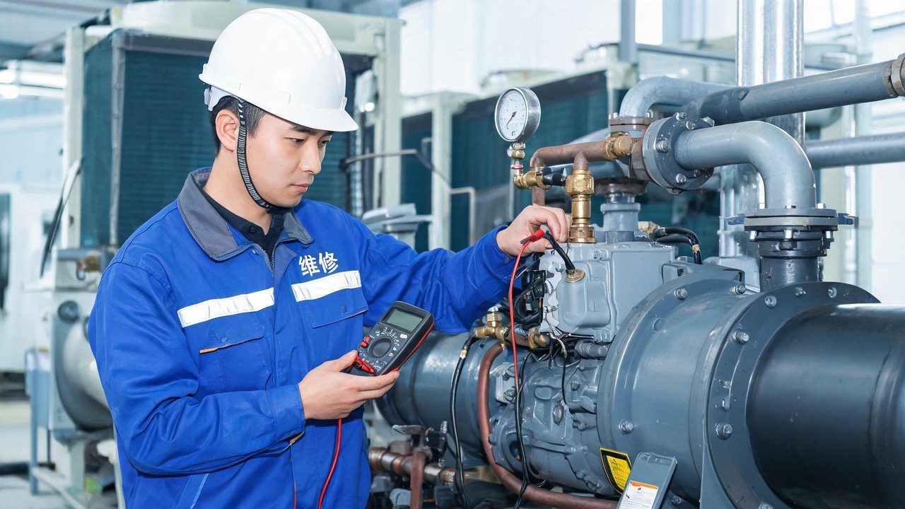 维修工程师检查制冷设备