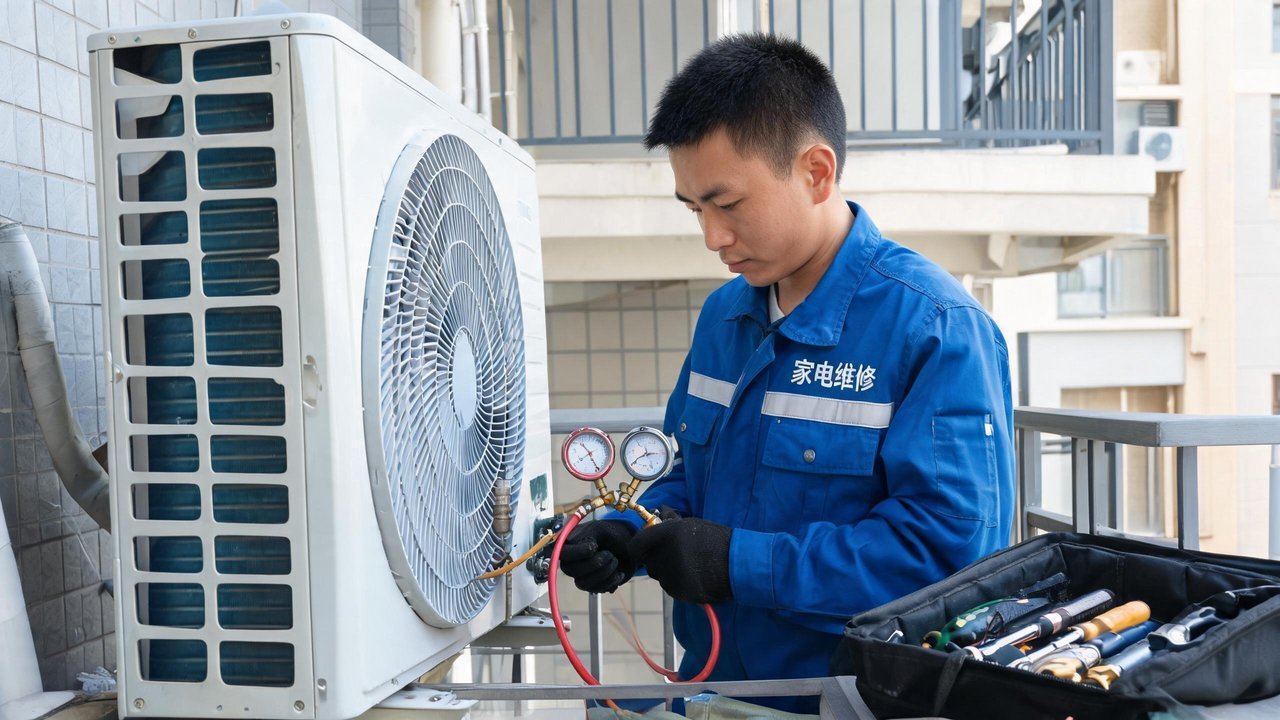 维修人员检修制冷设备