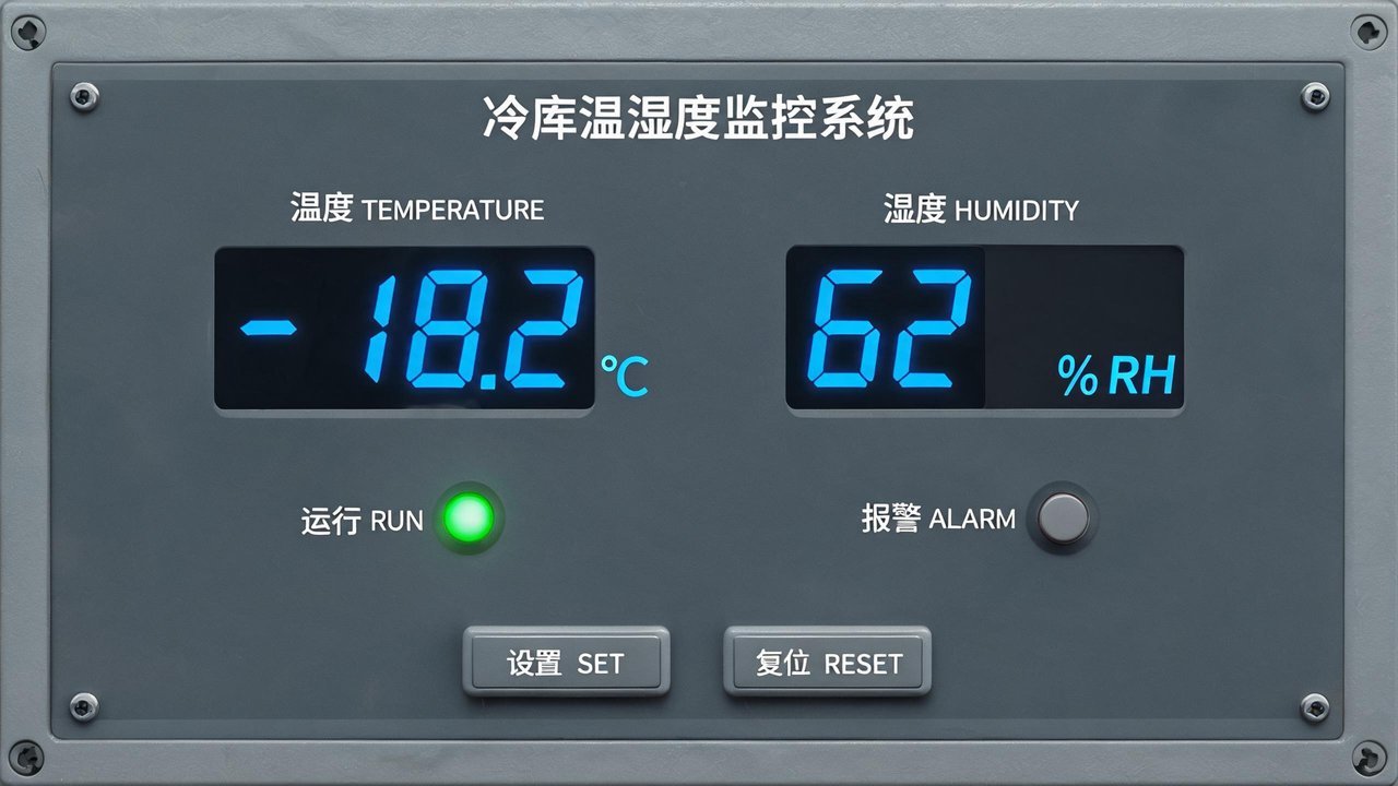 冷库温湿度监控与控制系统面板,无人物