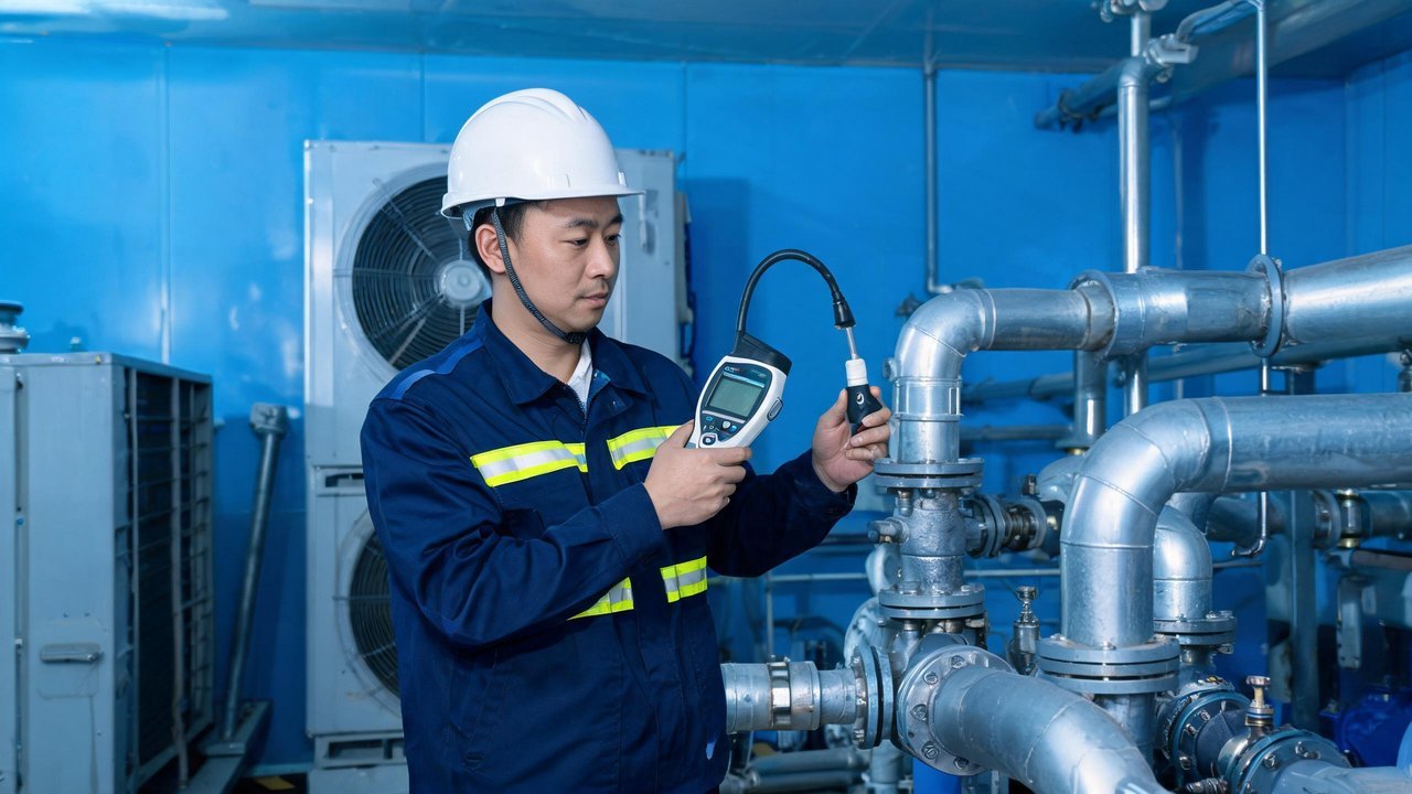 维修工程师检查制冷设备