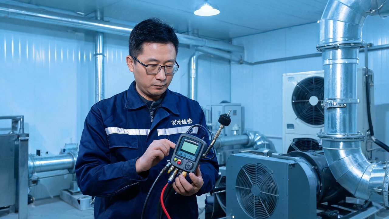 冷库维修工程师检查设备