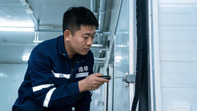 维修人员检查门封条