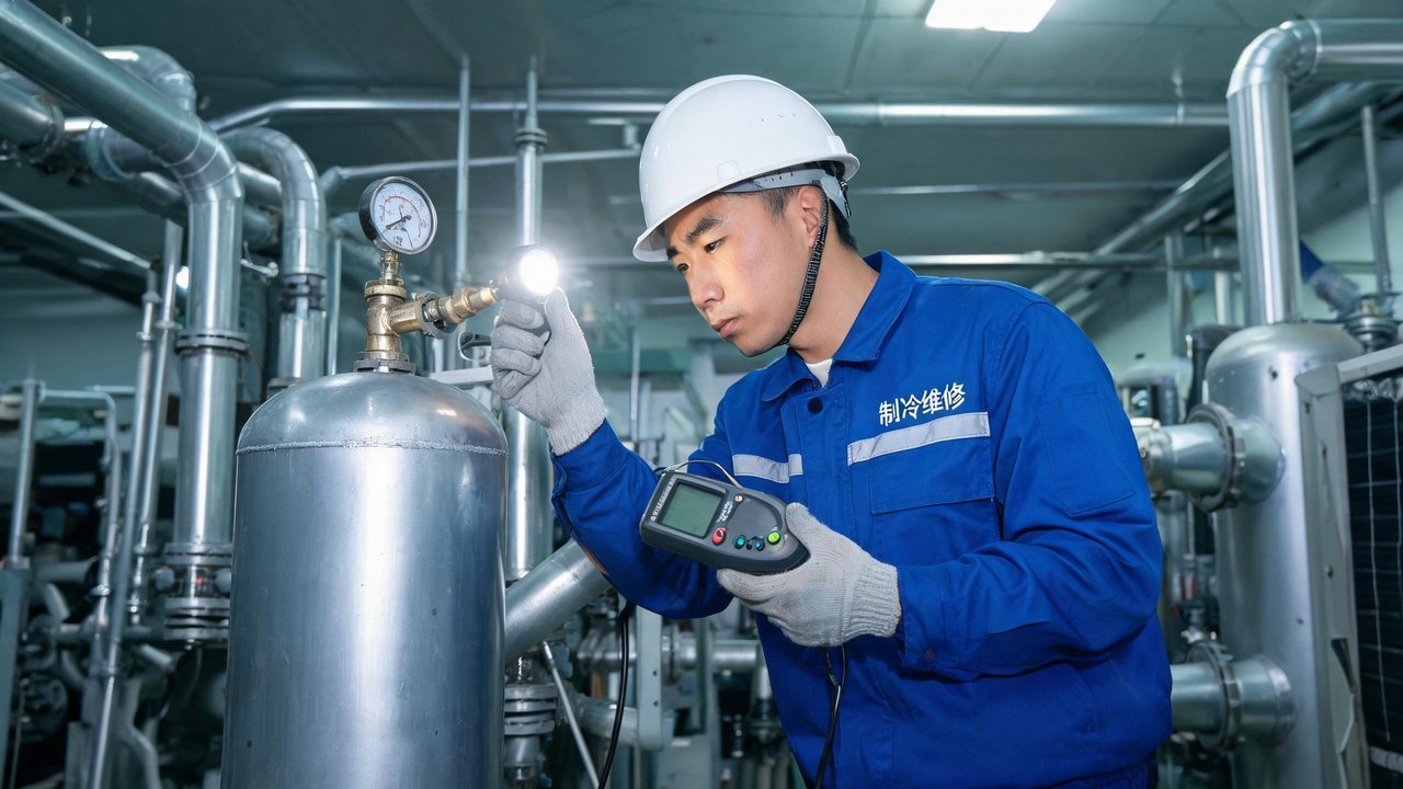 维修人员检查储液器