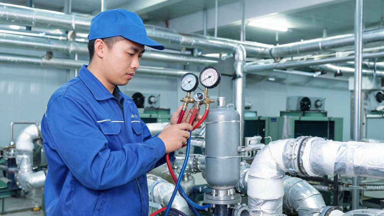 维修师傅检测干燥过滤器
