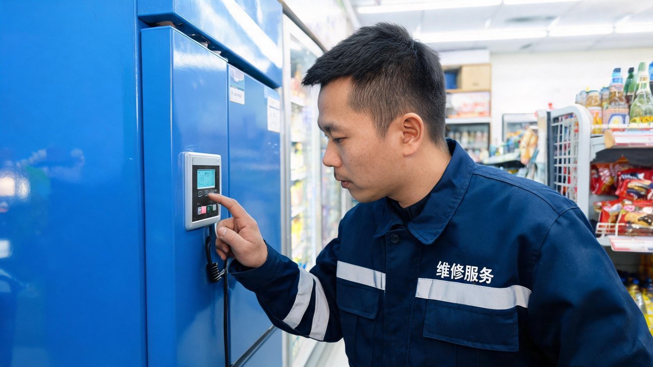 维修人员检查温控面板