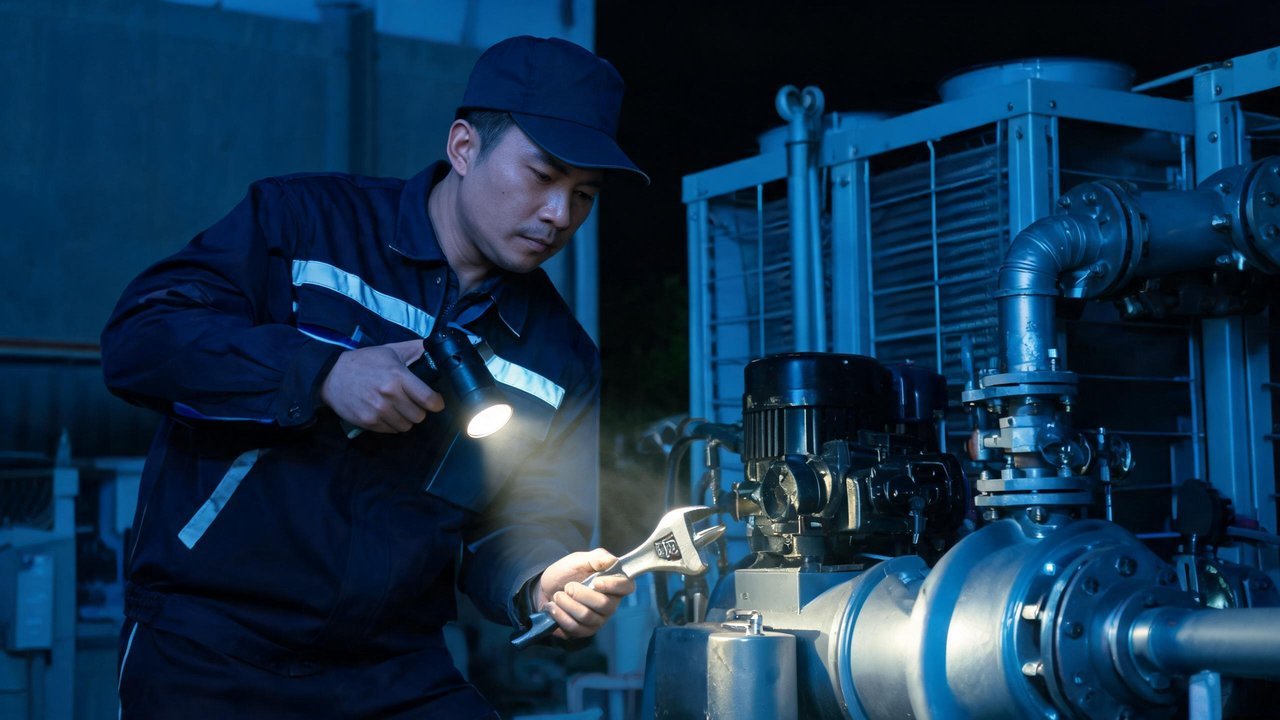 制冷师傅夜间检修压缩机