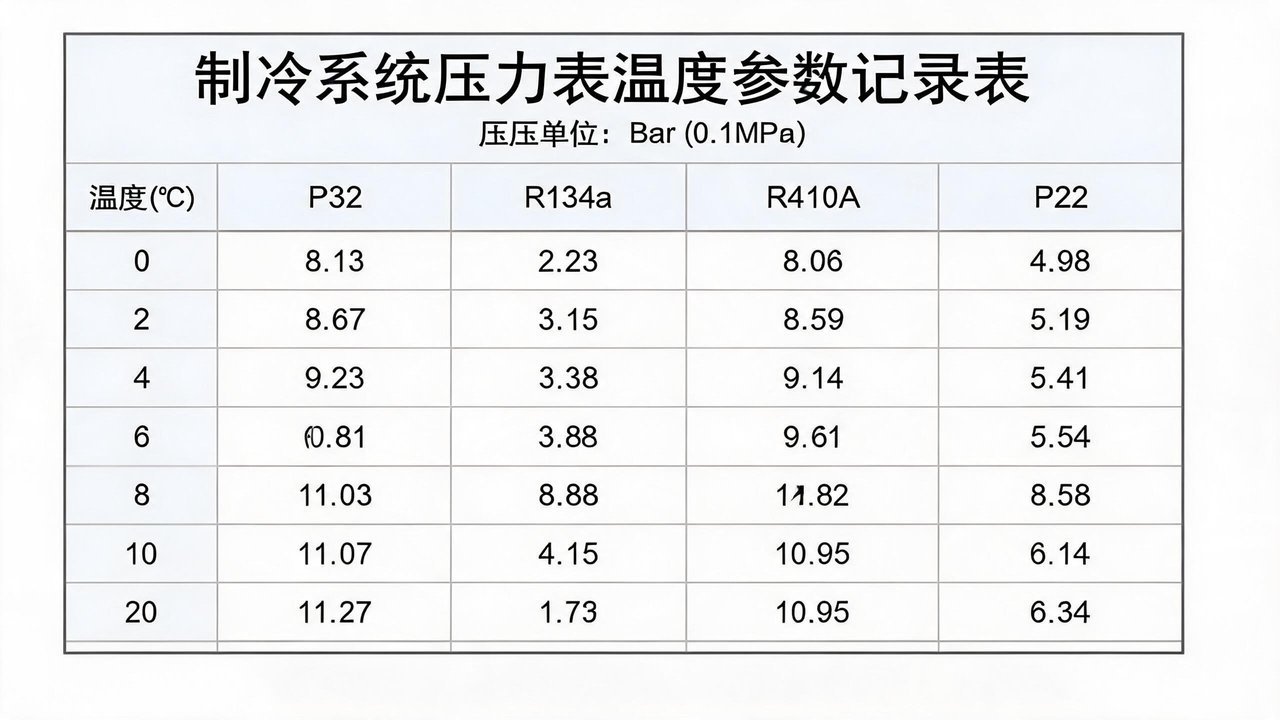 冷库制冷系统压力-温度参数记录表示例
