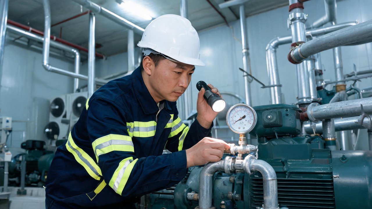 维修工程师检查压力表