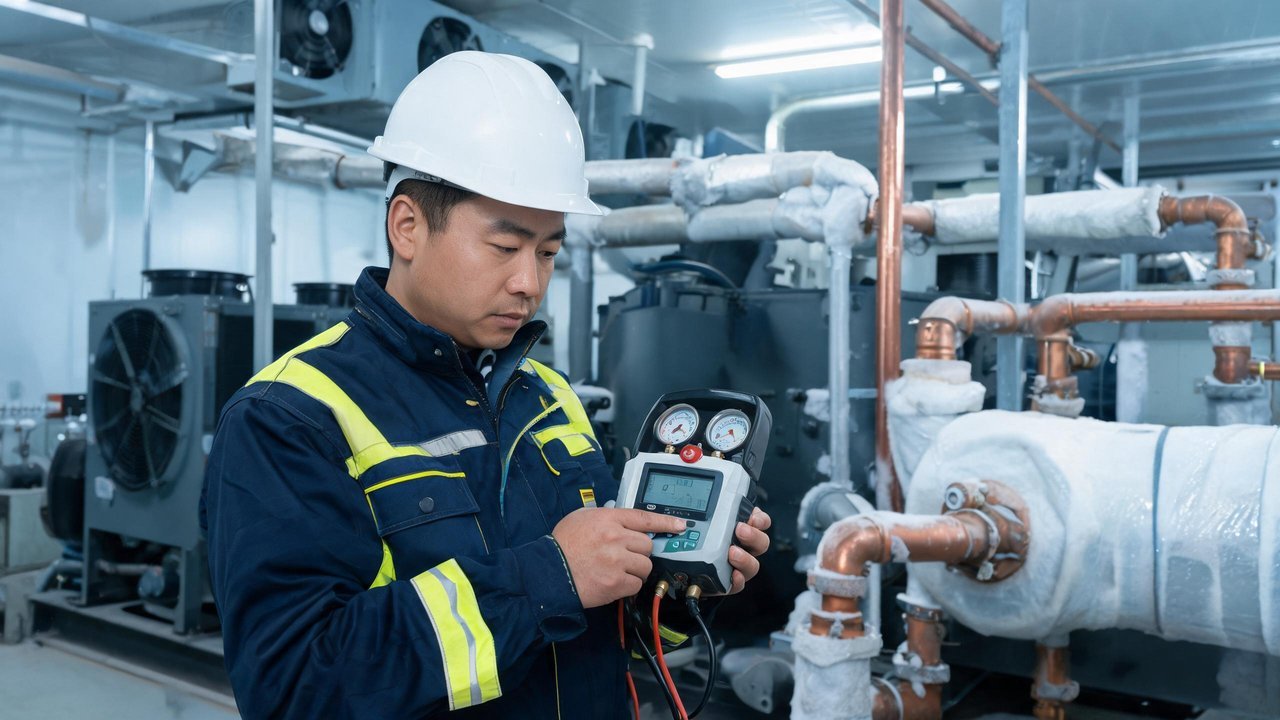 冷库维修工程师检查设备