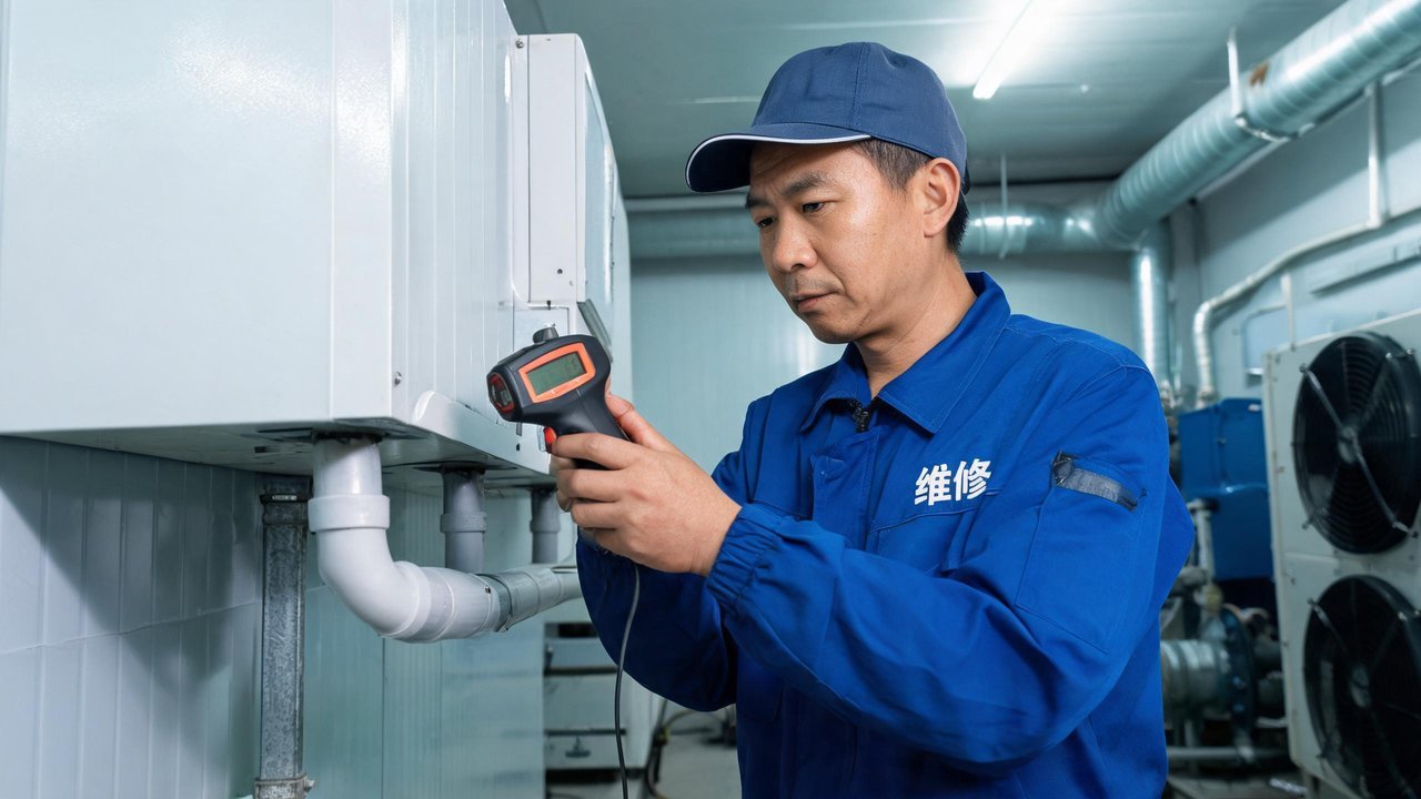 维修师傅检查排水管温度