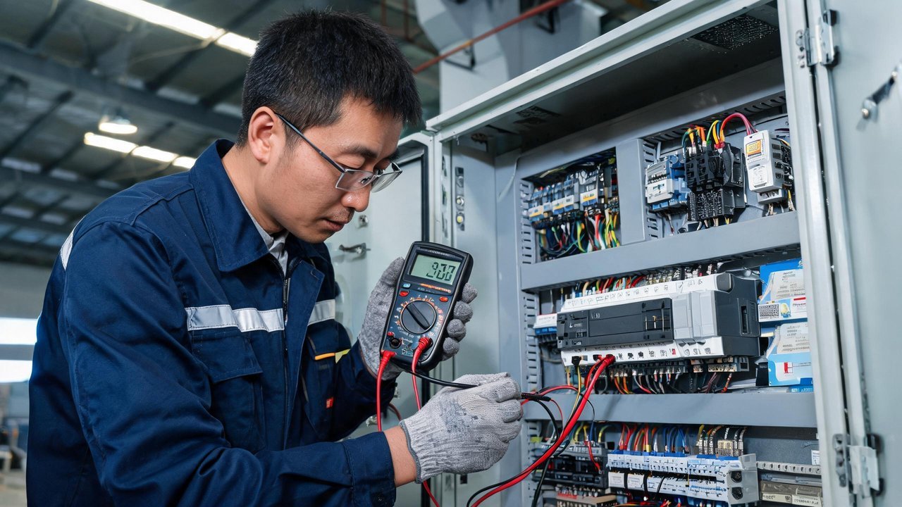 维修师傅检查PLC设备