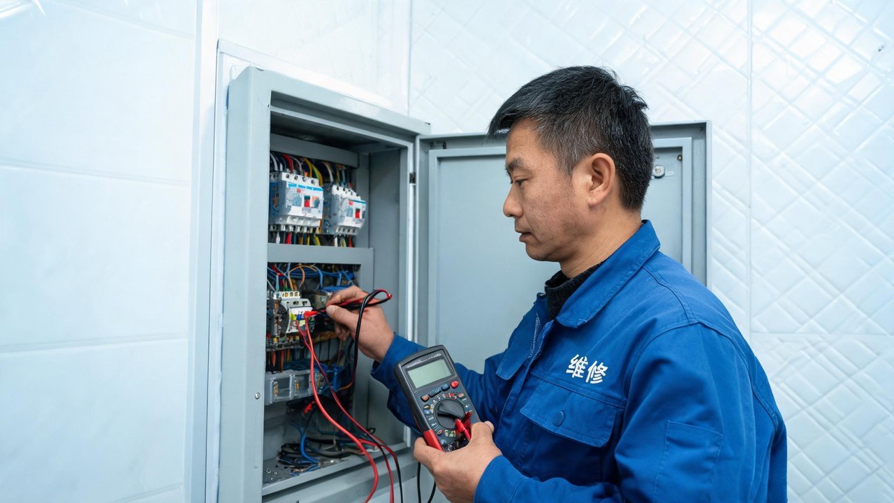 维修师傅检查配电箱
