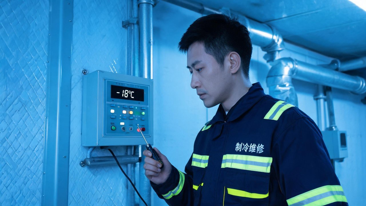冷库维修工程师检查温控系统