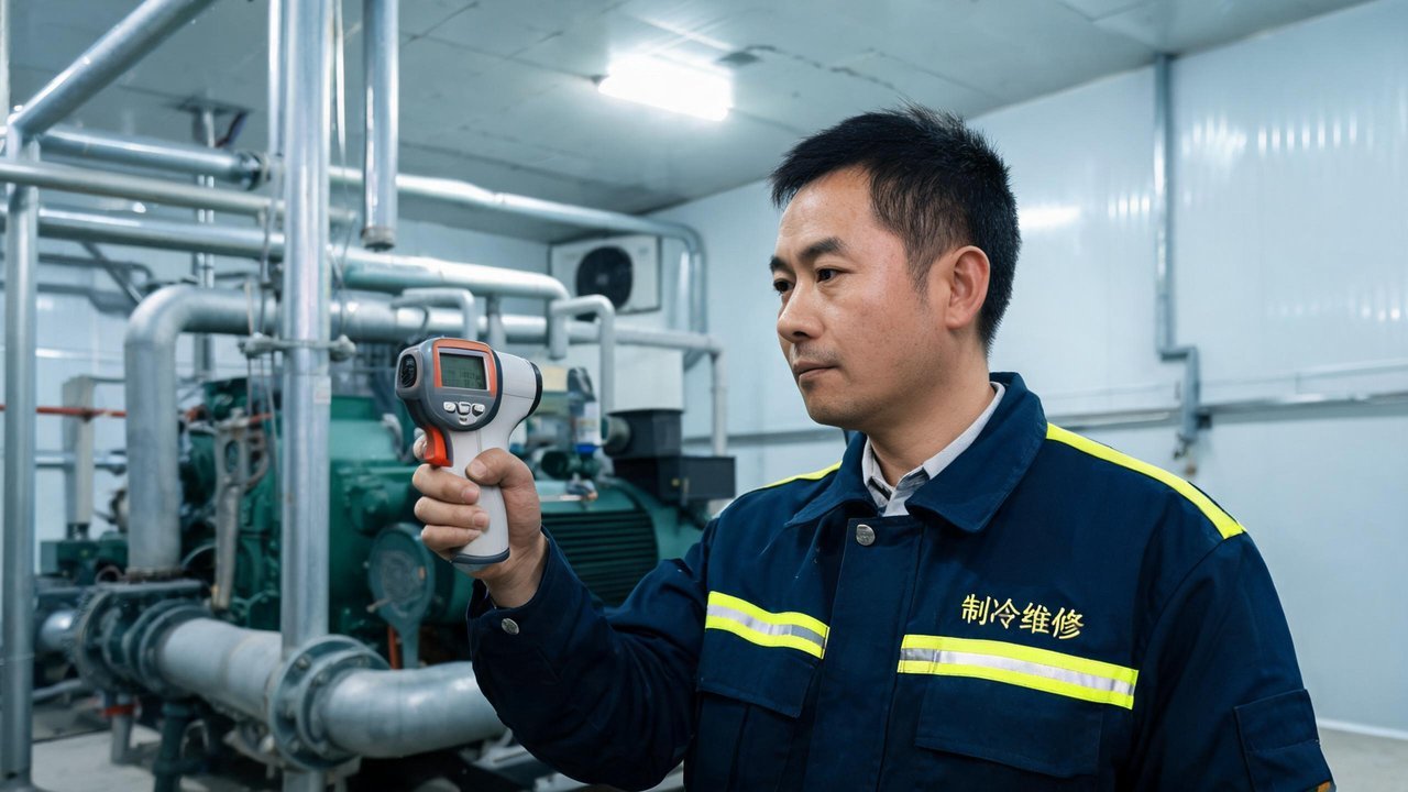 冷库维修工程师检查设备