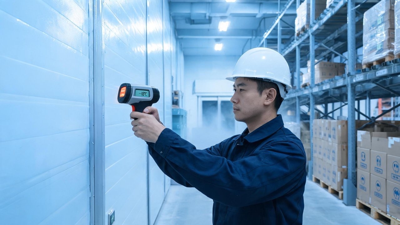 工程师使用红外测温仪检查保温层