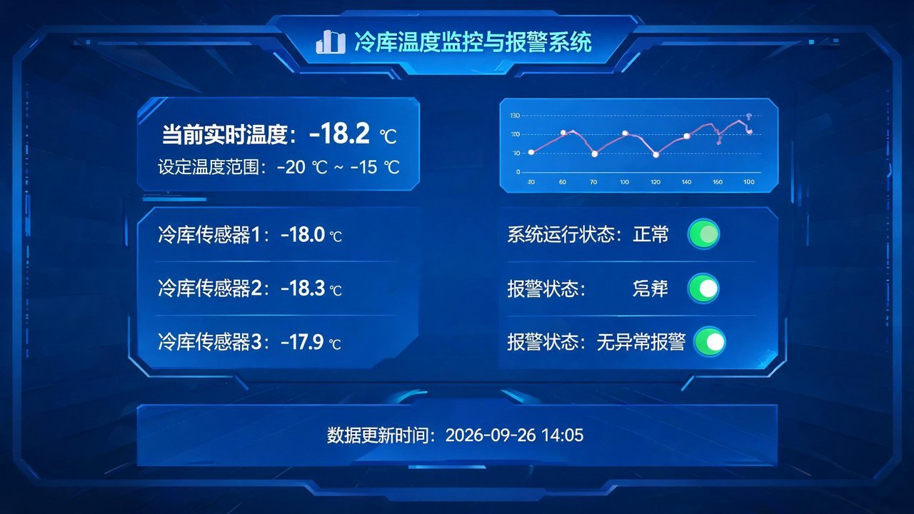 冷库温度监控与报警系统面板,无人物