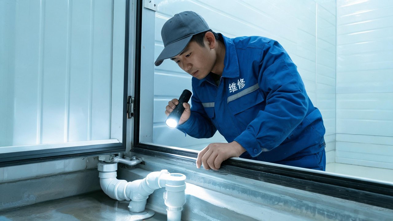 维修人员检修排水存水弯与门封