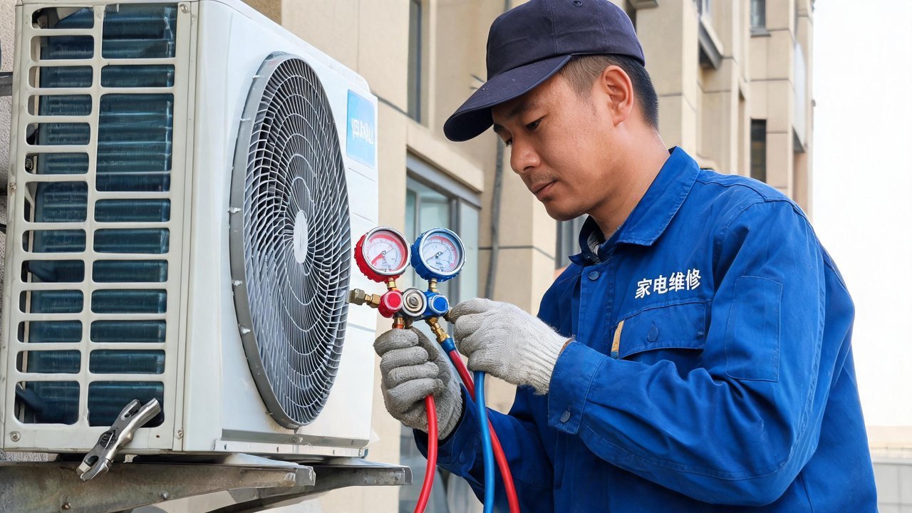 维修人员检测制冷剂压力