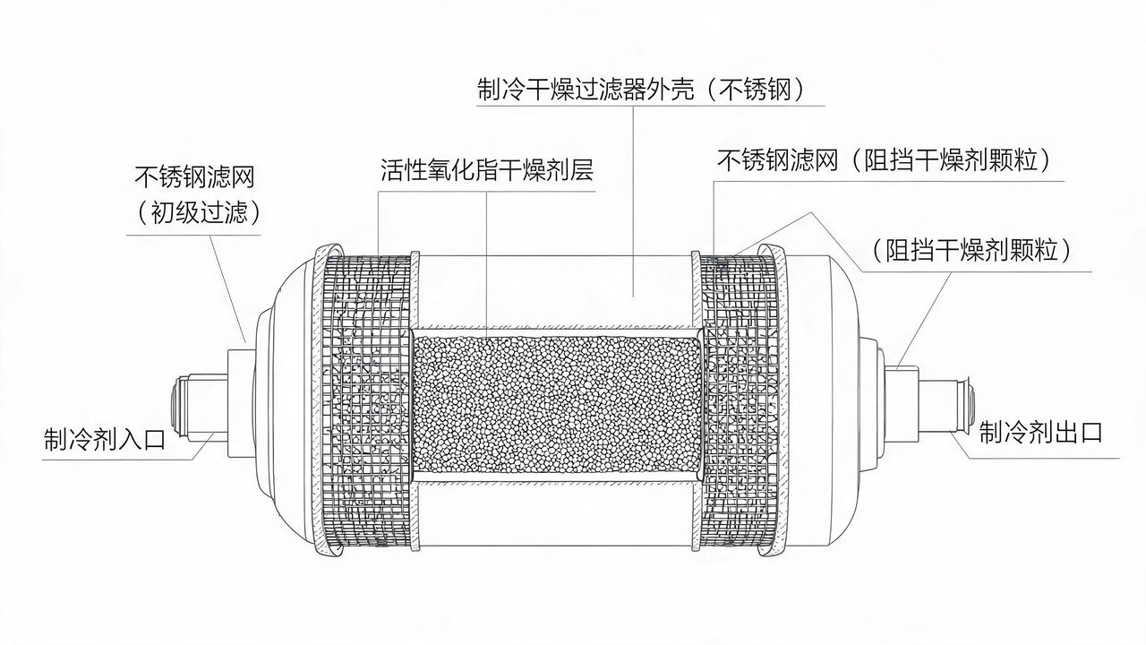 干燥过滤器剖面结构示意